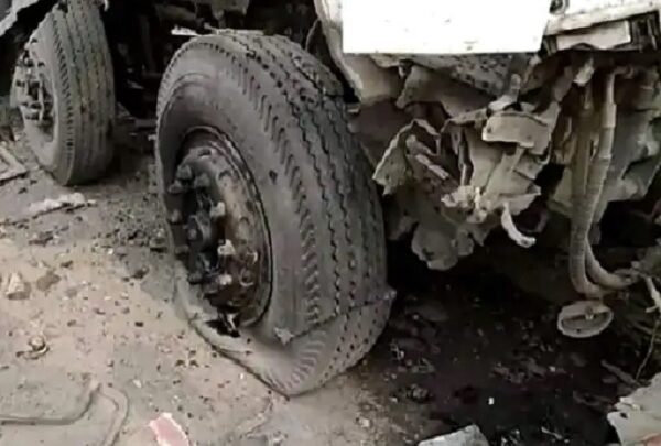 truck tyre burst: