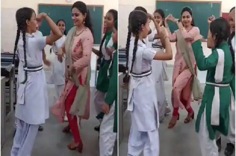 Teacher dances with students