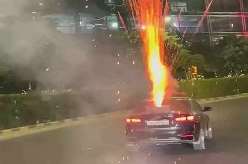 Fireworks in BMW car